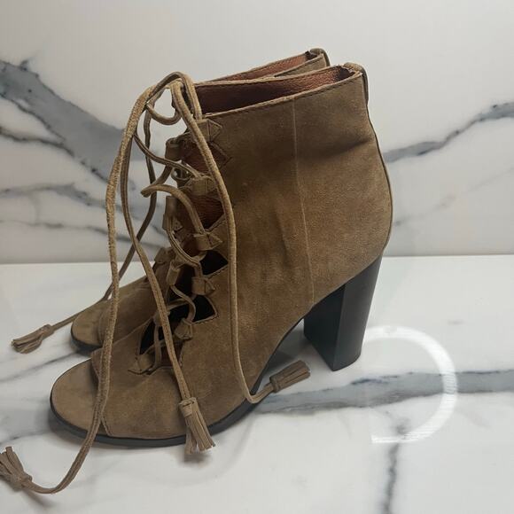 Frye Womens Tan Suede Gabby Ghillie Shooties Sz 7 Peep Toe Lace-Up Festival Boho - Picture 5 of 9